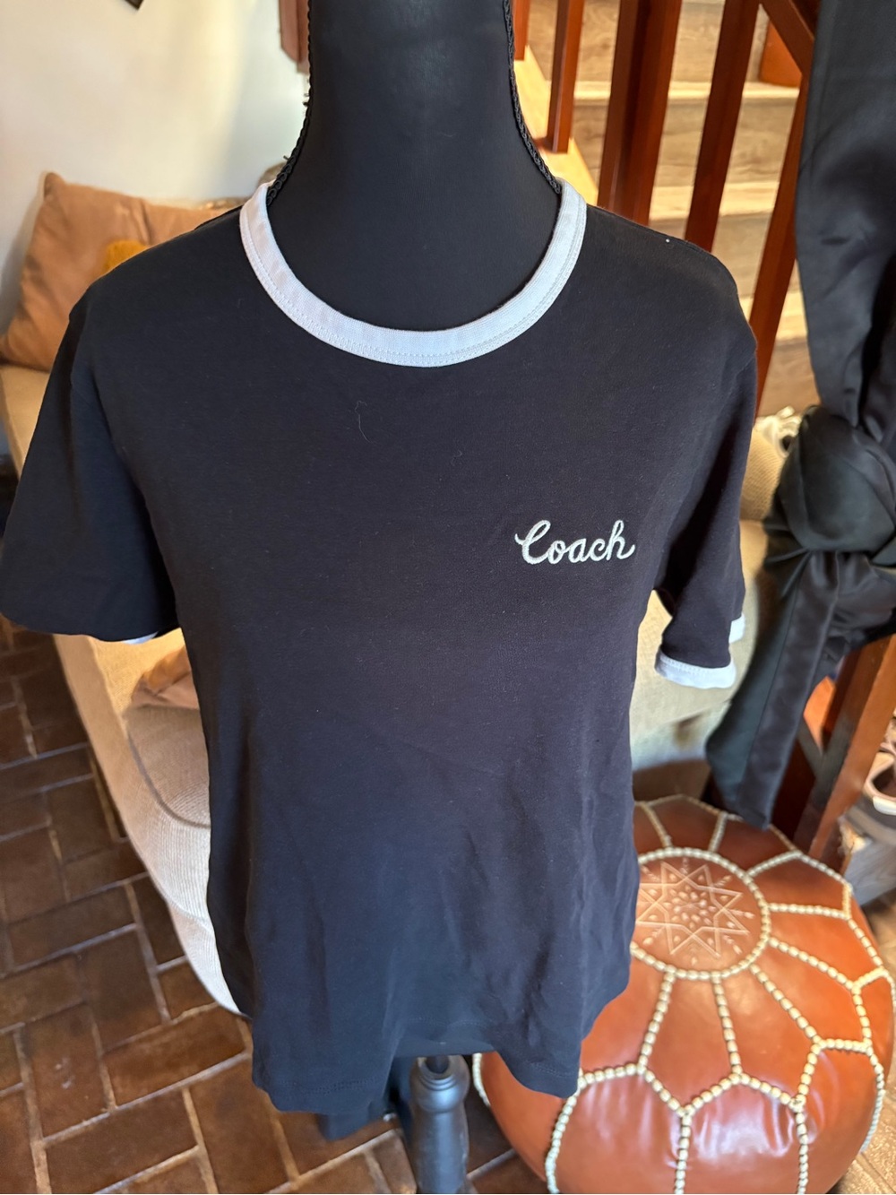 Coach Black Tee with White Trim and Script Logo